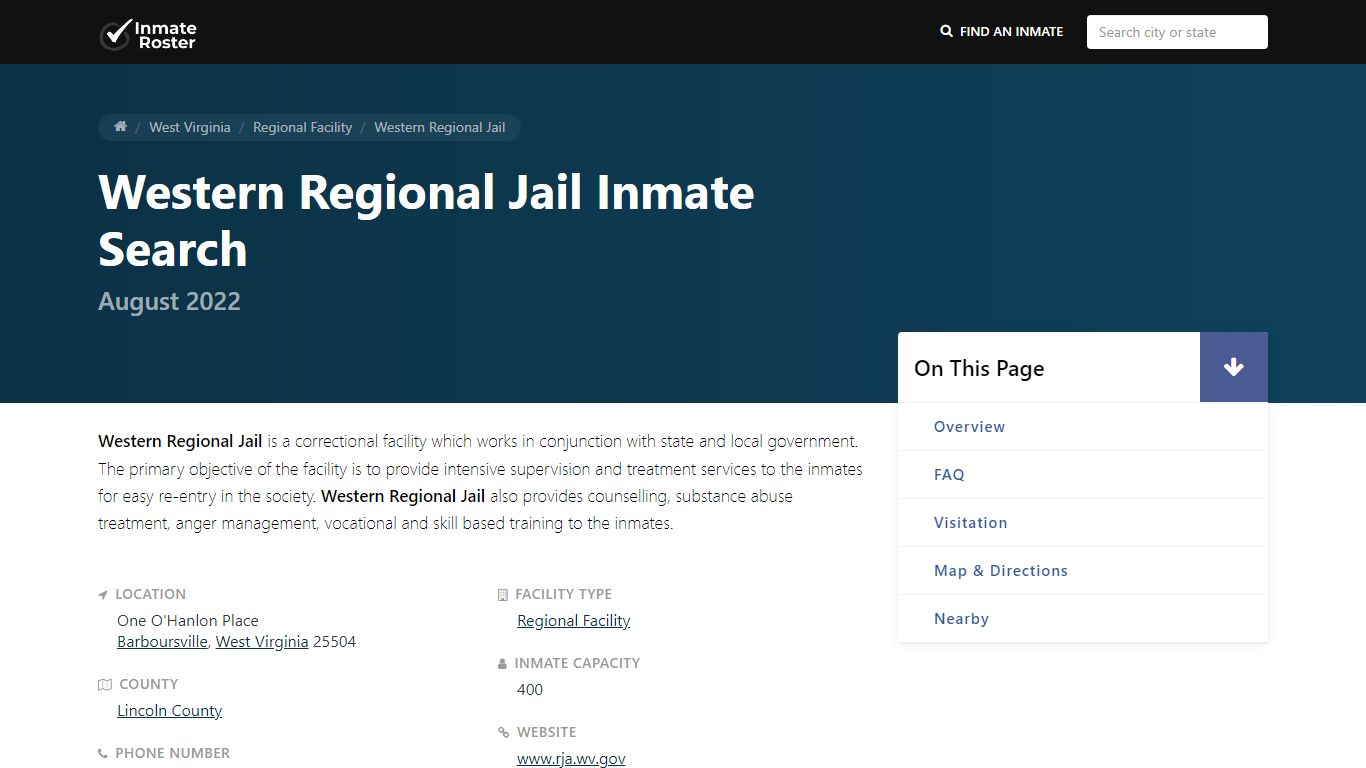 Inmate Search 🔍 | Western Regional Jail - Barboursville, WV